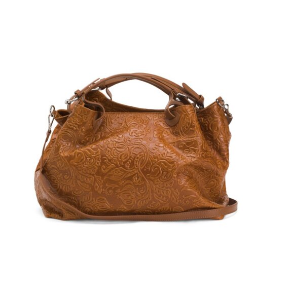 ISADORA Cuoio Made In Italy Leather Embossed Satchel - Picture 1 of 2